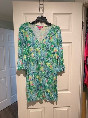 Lilly Pulitzer Green and Blue Tropical V-Neck Mini Dress